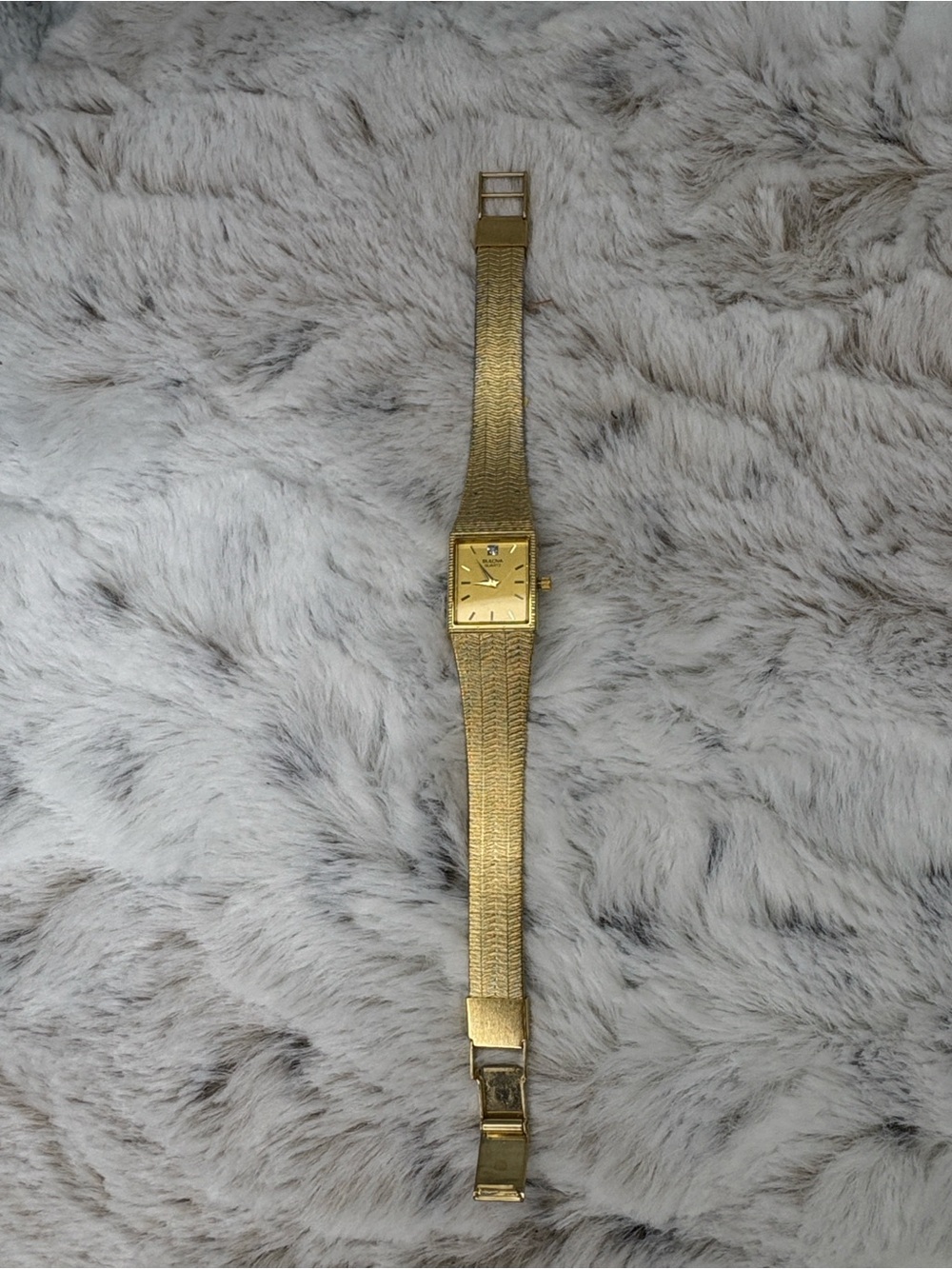 Gold Tone Bulova Square Dial Mesh Bracelet Watch